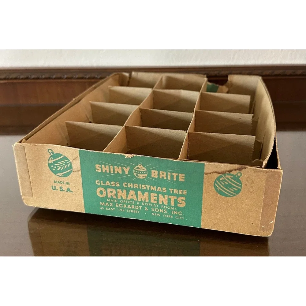 Vintage Shiny Brite Glass Christmas Tree EMPTY Ornament Box 12 Slot No Lid 11x9